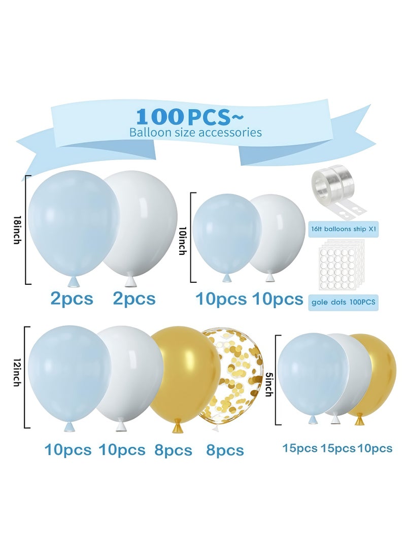 عالم البالونات طقم قوس وزينة بالونات لاتكس زرقاء مكون من 100 قطعة - مثالي لديكورات الخلفيات في حفلات التخرج، وحفلات استقبال المواليد، وحفلات الزفاف، وأعياد الميلاد، وحفلات العزوبية - مناسب للاستخدام الداخلي والخارجي. - Image 3