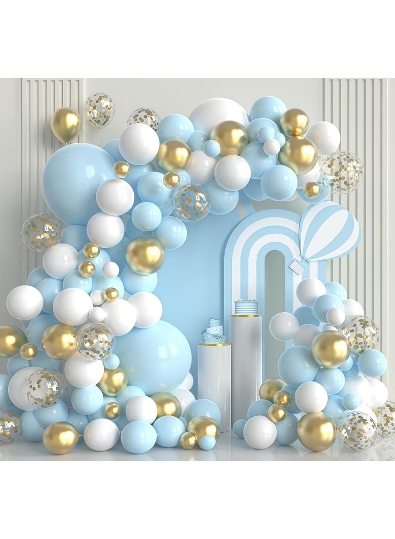 عالم البالونات طقم قوس وزينة بالونات لاتكس زرقاء مكون من 100 قطعة - مثالي لديكورات الخلفيات في حفلات التخرج، وحفلات استقبال المواليد، وحفلات الزفاف، وأعياد الميلاد، وحفلات العزوبية - مناسب للاستخدام الداخلي والخارجي. - Image 1