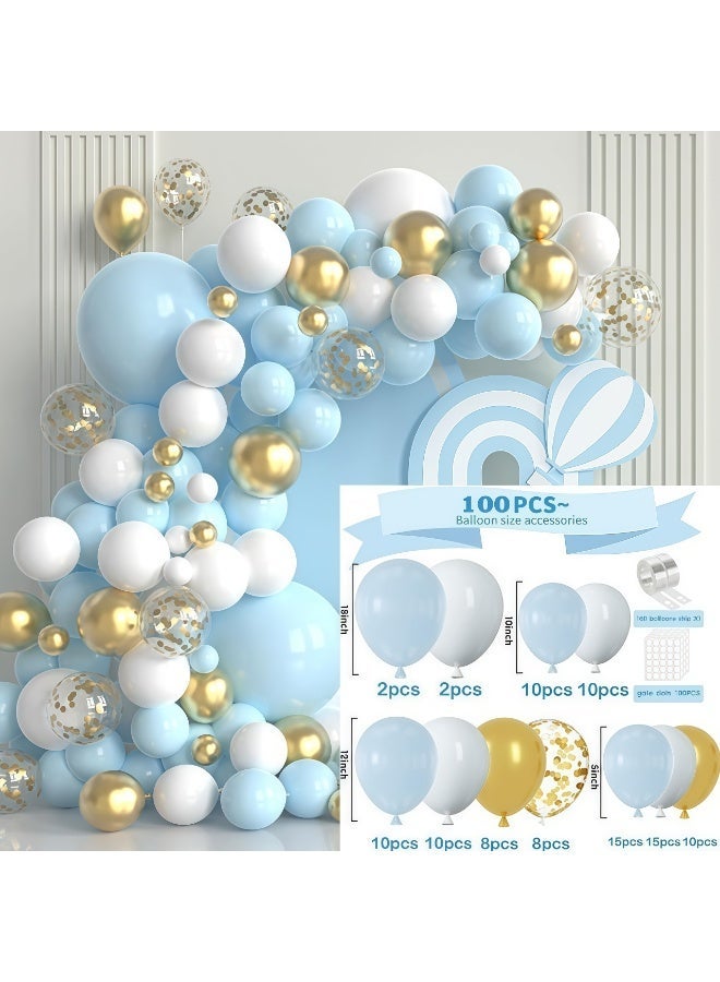 عالم البالونات طقم قوس وزينة بالونات لاتكس زرقاء مكون من 100 قطعة - مثالي لديكورات الخلفيات في حفلات التخرج، وحفلات استقبال المواليد، وحفلات الزفاف، وأعياد الميلاد، وحفلات العزوبية - مناسب للاستخدام الداخلي والخارجي. - Image 2
