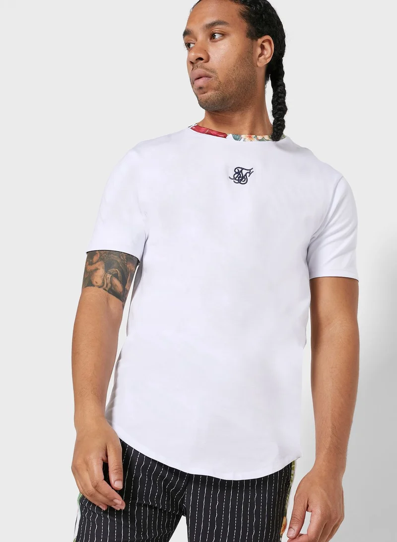 SikSilk Curved Hem Roll Sleeve T-Shirt