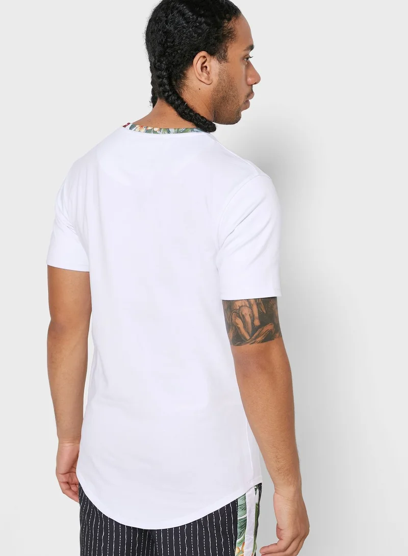 SikSilk Curved Hem Roll Sleeve T-Shirt