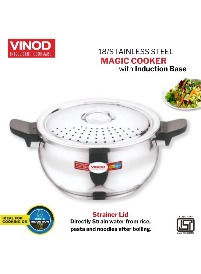 VINOD 3.5Liters Magic Stainless Steel Smart 3 in 1 Pressure Cooker 3.5 Litre | 5mm Thick Base | All in One Cooker with Strainer & Glass Lid | Induction and Gas Base | ISI certified silver - Image 4