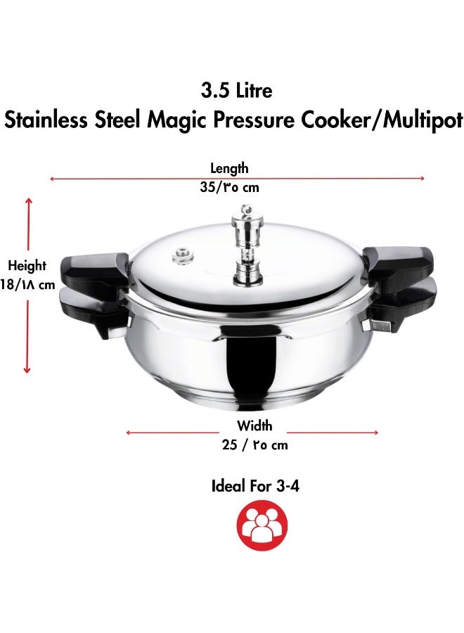 VINOD 3.5Liters Magic Stainless Steel Smart 3 in 1 Pressure Cooker 3.5 Litre | 5mm Thick Base | All in One Cooker with Strainer & Glass Lid | Induction and Gas Base | ISI certified silver - Image 3