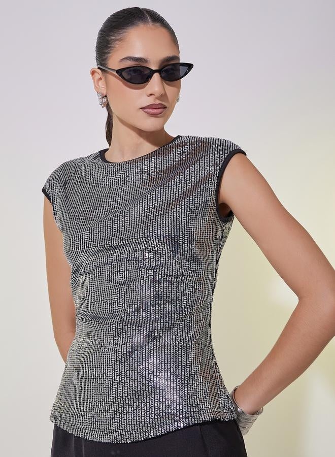 Take Two Sequin Embellished Cap Sleeve Top - Image 2