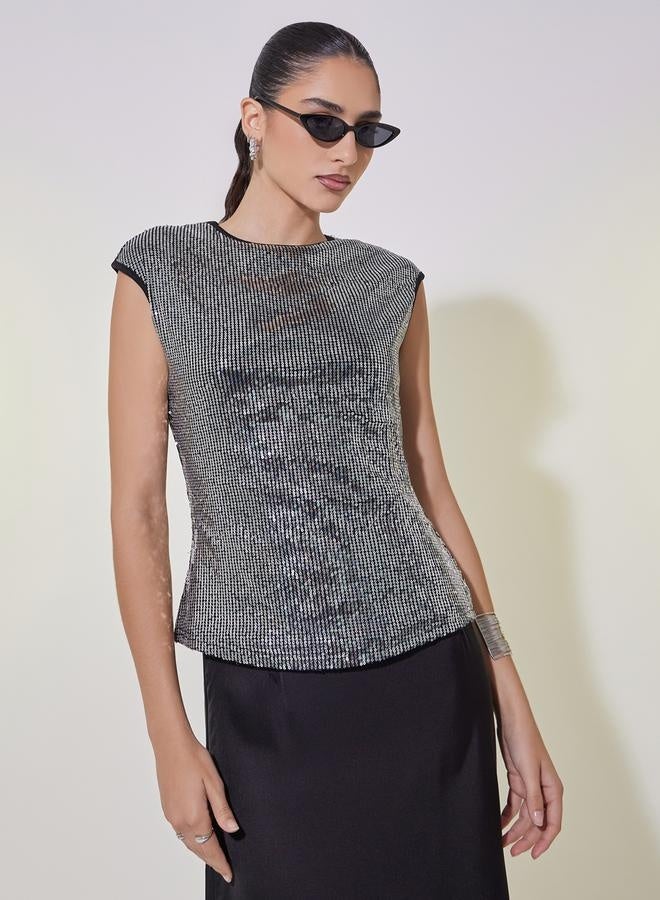 Take Two Sequin Embellished Cap Sleeve Top - Image 1