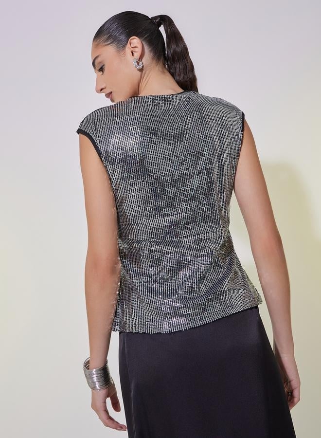 Take Two Sequin Embellished Cap Sleeve Top - Image 5