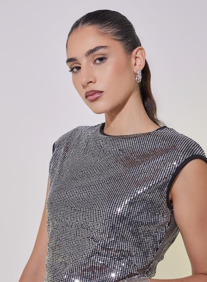 Take Two Sequin Embellished Cap Sleeve Top - Image 4