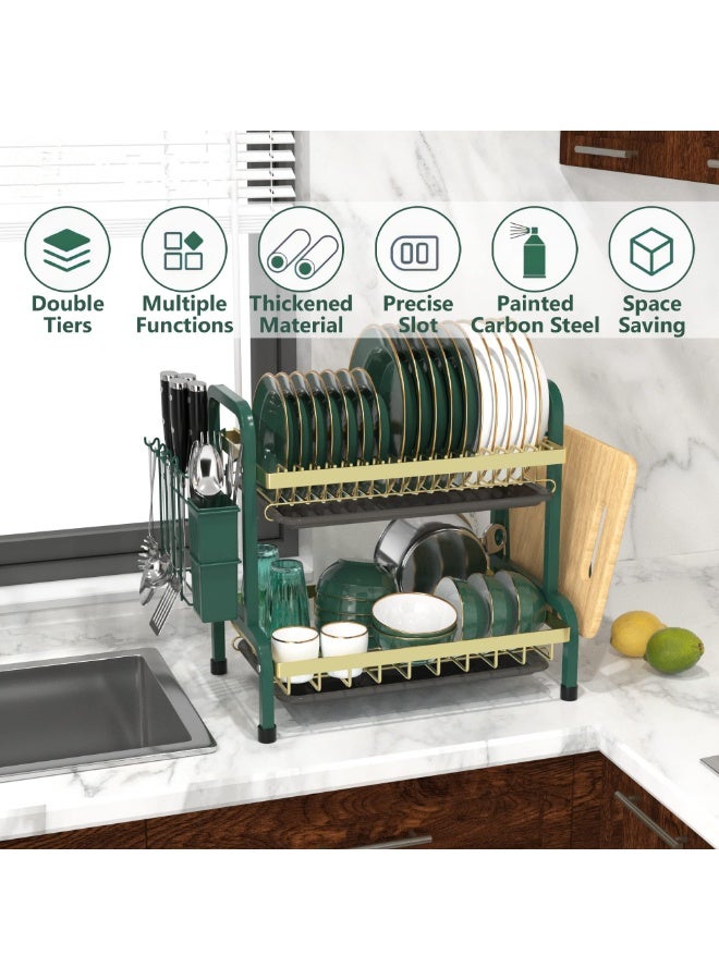 وانغبانغزي رف تجفيف الأطباق بطول ممتد (56 سم)، مصفاة مطبخ من الفولاذ المقاوم للصدأ بـ 2 طبقات مع حامل سكاكين وحامل ألواح تقطيع، منظم طاولة المطبخ، رف تخزين أدوات المطبخ - Image 3