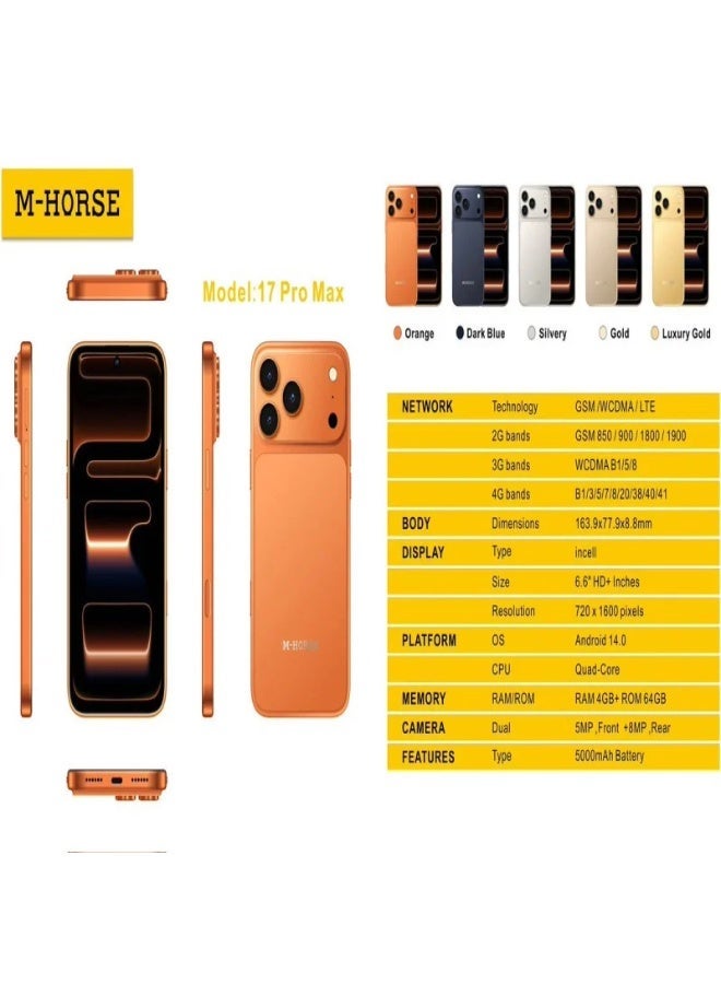 M-HORSE 17 Pro Max 12GB RAM 256GB storage (NFC-Dark Blue / Silver / Orange) - Image 3