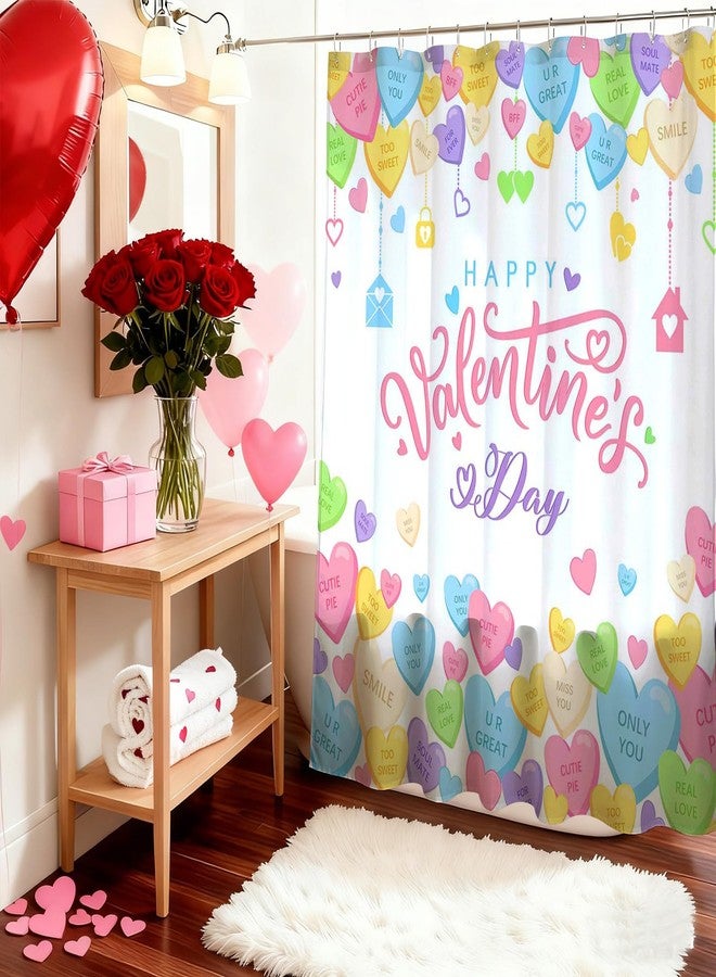 Mocsicka Valentines Shower Curtain Conversation Heart Bathroom Shower Curtain Valentine Candy Love Hearts Shower Curtains Bathtub Decor with 12 Hooks 72x72 Inches - Image 3