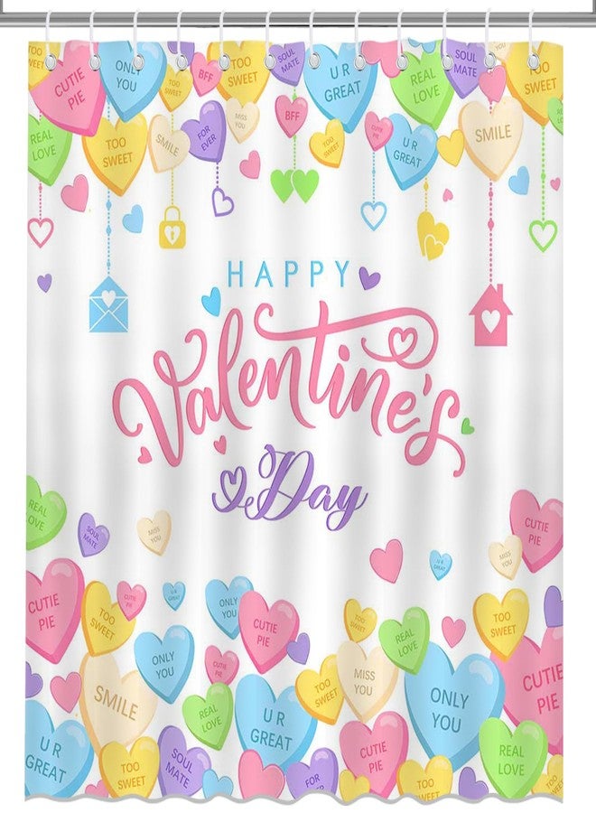 Mocsicka Valentines Shower Curtain Conversation Heart Bathroom Shower Curtain Valentine Candy Love Hearts Shower Curtains Bathtub Decor with 12 Hooks 72x72 Inches - Image 4