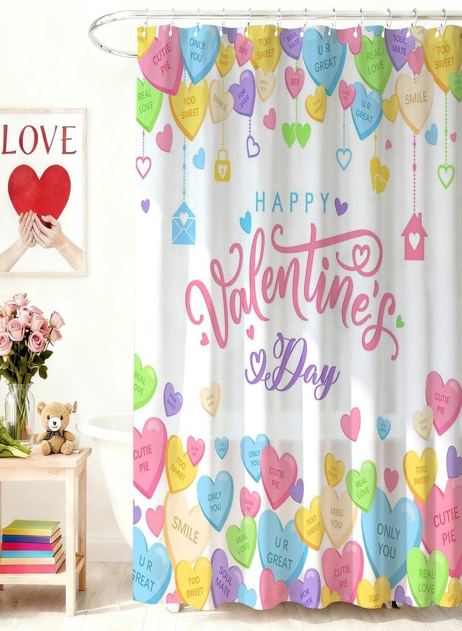 Mocsicka Valentines Shower Curtain Conversation Heart Bathroom Shower Curtain Valentine Candy Love Hearts Shower Curtains Bathtub Decor with 12 Hooks 72x72 Inches - Image 2