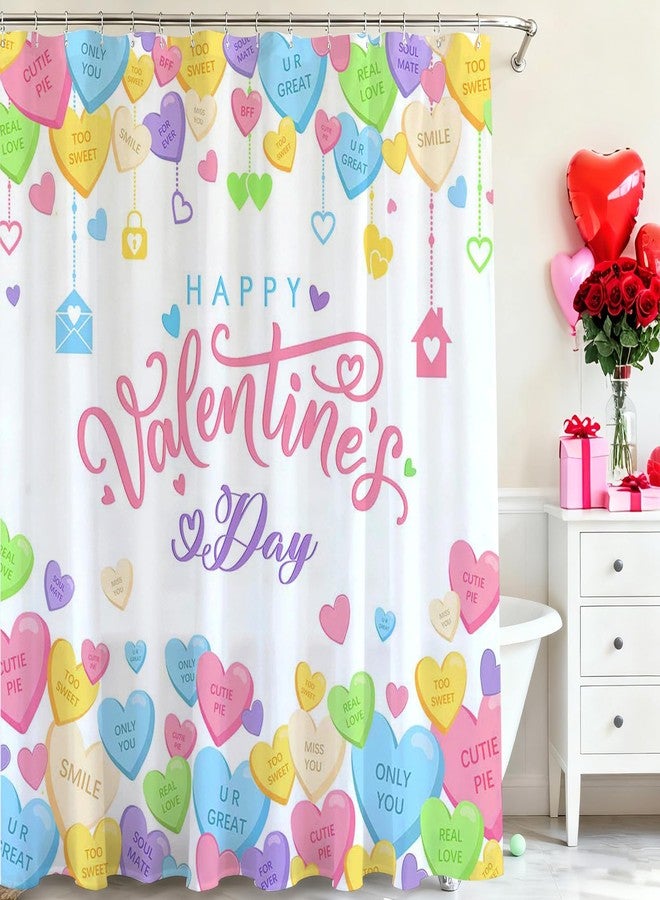 Mocsicka Valentines Shower Curtain Conversation Heart Bathroom Shower Curtain Valentine Candy Love Hearts Shower Curtains Bathtub Decor with 12 Hooks 72x72 Inches - Image 1