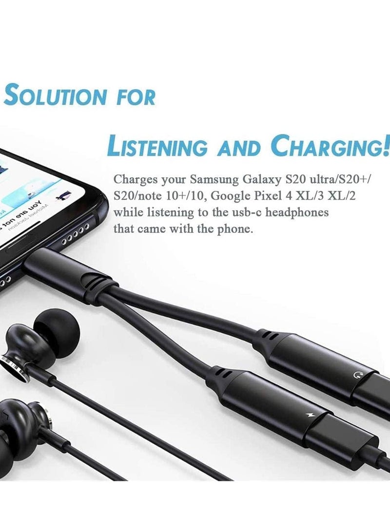 ELTRAZONE USB Type C to Dual USB C Female Audio Adapter & Charger Splitter - 2-in-1 Headphone & Charging Aux Cable for Samsung Galaxy S24/S24+/S24 Ultra/S23/S23+/S23 Ultra/S22 Ultra/S22+/S22 - Fast Charging & High-Quality Audio, Durable, Compact Design (Black) - Image 4