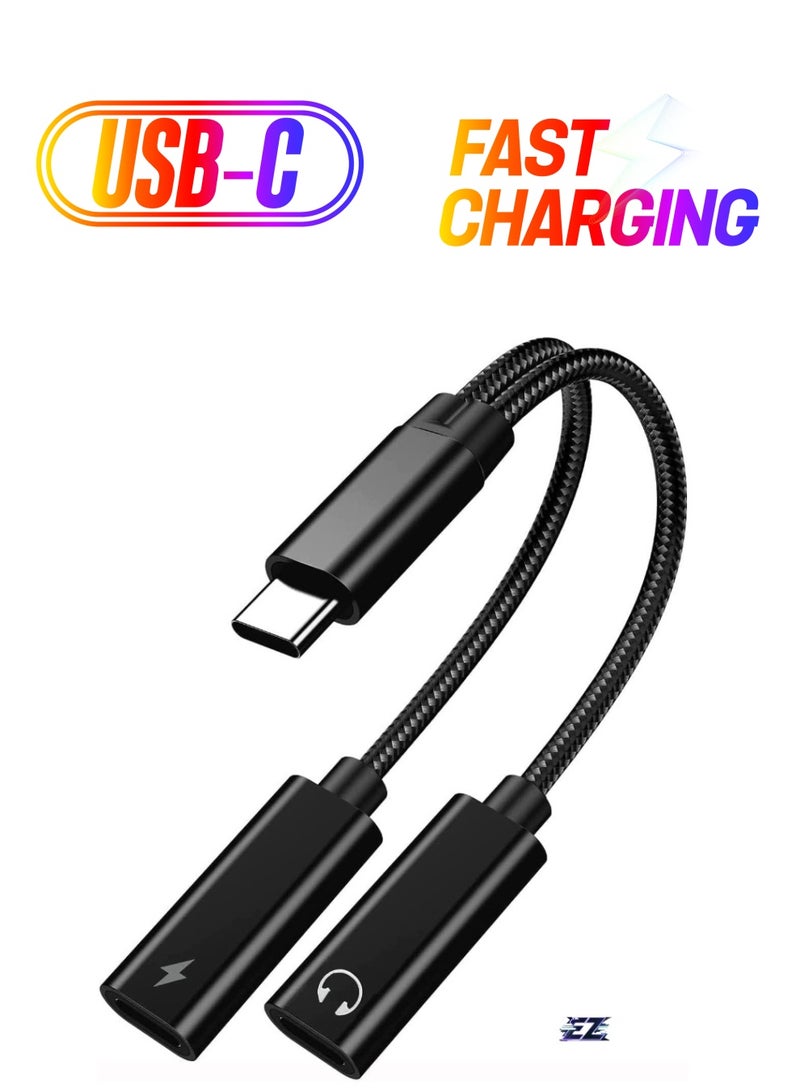 ELTRAZONE USB Type C to Dual USB C Female Audio Adapter & Charger Splitter - 2-in-1 Headphone & Charging Aux Cable for Samsung Galaxy S24/S24+/S24 Ultra/S23/S23+/S23 Ultra/S22 Ultra/S22+/S22 - Fast Charging & High-Quality Audio, Durable, Compact Design (Black) - Image 1