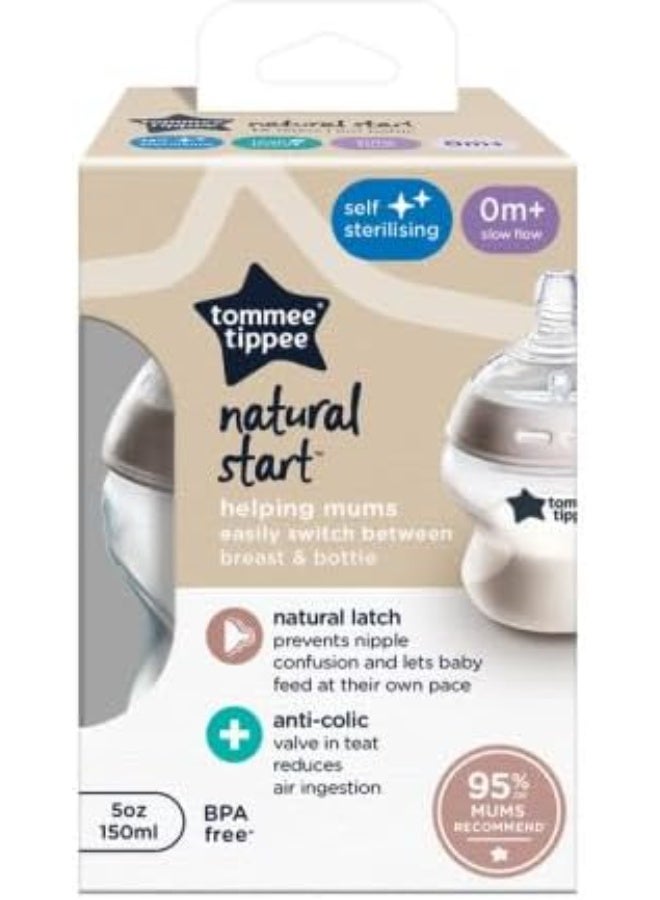 tommee tippee Natural Start Baby Feeding Bottle Slow Flow Breast Like Teat Anti Colic Valve Soft Silicone Nipple BPA Free 0M+ 150 ML - Image 2