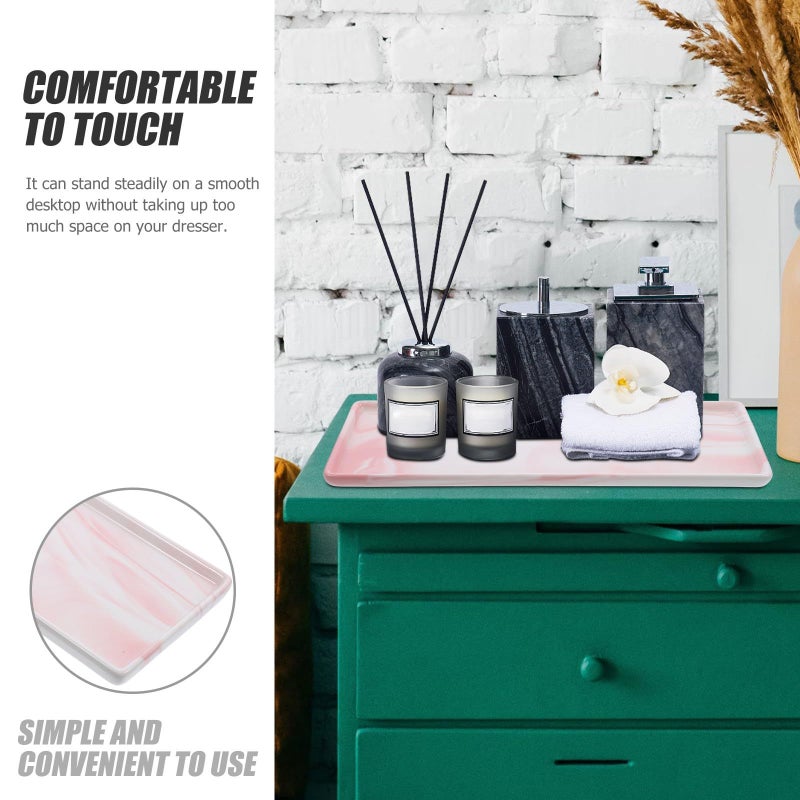 Large Marble Pattern Bathroom Vanity Tray Rose Stone Texture Toiletries Organizer - Image 4