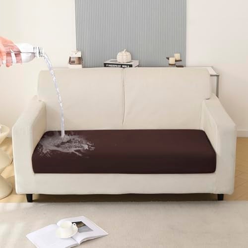 HOKIPO 100% Waterproof Stretchable Elastic 140gsm Sofa Cushion Seat Cover, 2-Piece Seat Cushion Cover, Brown (AR-5352-BRN*2) - Image 1