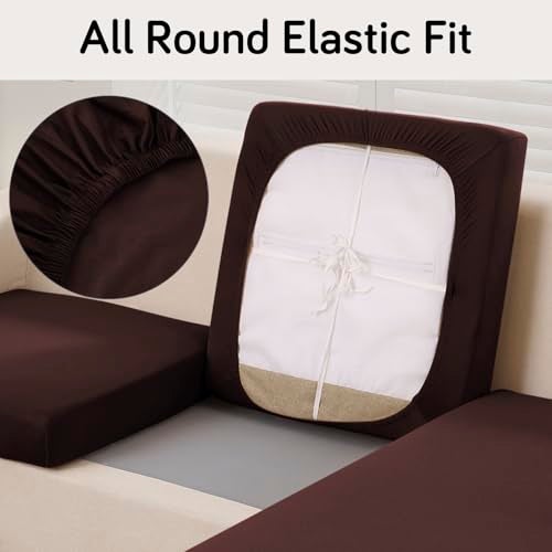 HOKIPO 100% Waterproof Stretchable Elastic 140gsm Sofa Cushion Seat Cover, 2-Piece Seat Cushion Cover, Brown (AR-5352-BRN*2) - Image 3