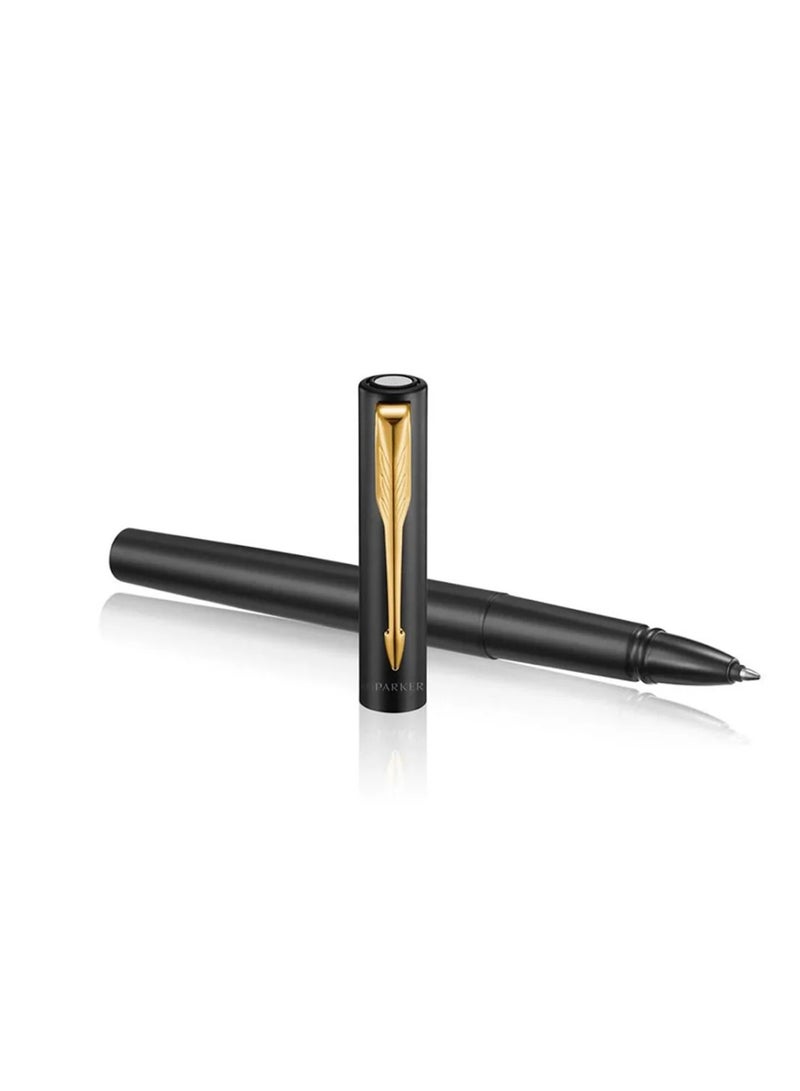PARKER Vector XL Rollerball Pen Fine Tip Black Ink Black Barrel With Gold Trim - Image 2