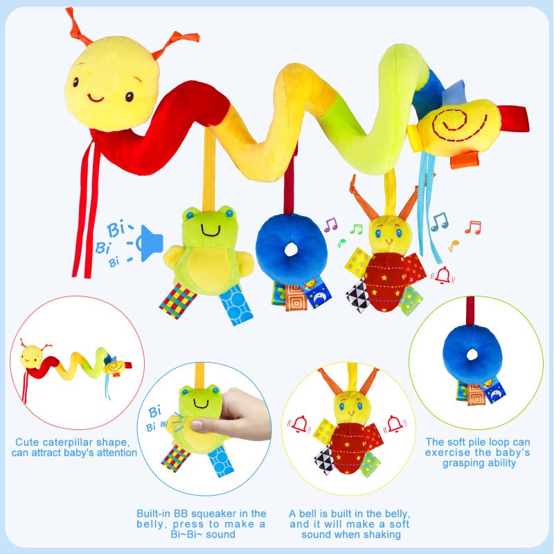 FPVERA Baby Crib Hanging Rattles Toys - Infant Baby Worm Crib Bed Around Rattle Bell Cartoon Insect Spiral Hanging Toy with Ringing Bell for Infants Bed Stroller Car Seat Bar for Babies Boys and Girls - Image 2