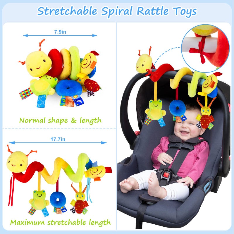 FPVERA Baby Crib Hanging Rattles Toys - Infant Baby Worm Crib Bed Around Rattle Bell Cartoon Insect Spiral Hanging Toy with Ringing Bell for Infants Bed Stroller Car Seat Bar for Babies Boys and Girls - Image 4