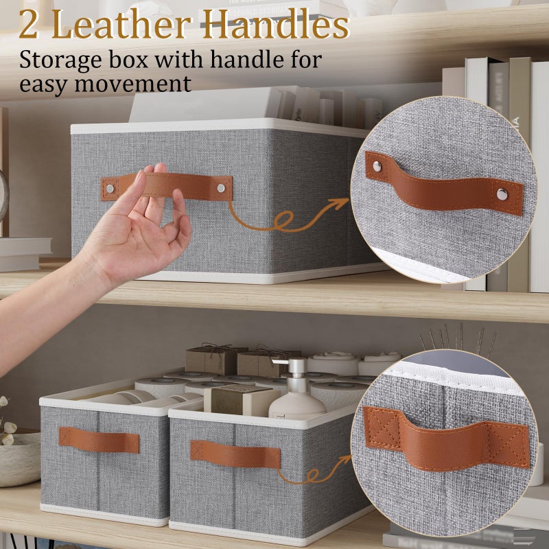 OUTBROS Storage Baskets, Foldable Bins for Shelves, Fabric Boxes With Handles, Wardrobe Organiser, For Bedrooms, Living Rooms, Grey, 15 x 6.1 x 5.1 inch, 3-Pack - Image 5