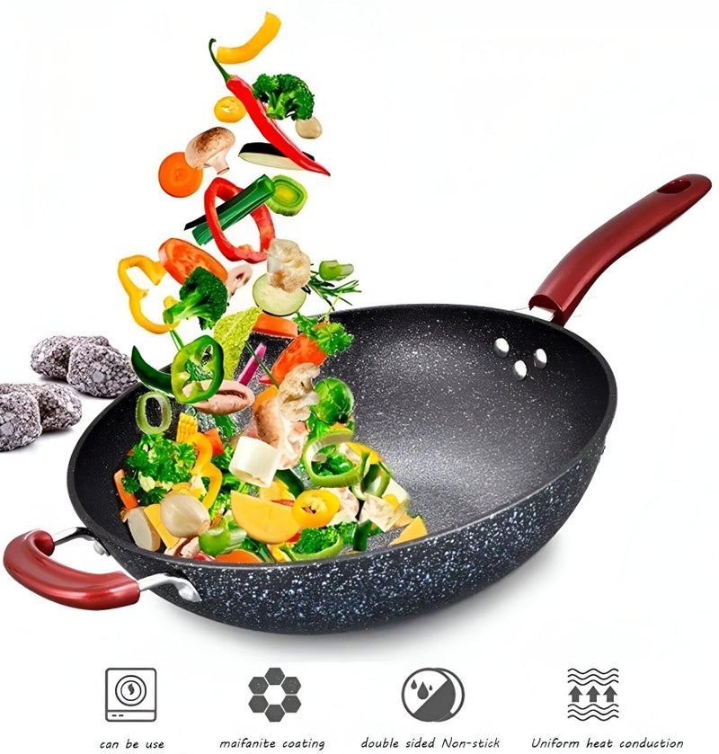 Cooking Pan - Jumbo wok crafted for deep fries, stir-fried shawarma, grilled sausages, versatile recipes, durable design ensures reliability for family kitchens and essential daily cooking - Image 3