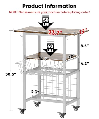 Ardier Movable Heat Press Machine Cart with Basket and Hooks, 3 Tier Crafting Shelf Organizer with Vinyl Roll Holder, Workbench for DIY Sublimation Transfer Machine and Printer or T-shirt Maker, White - Image 2