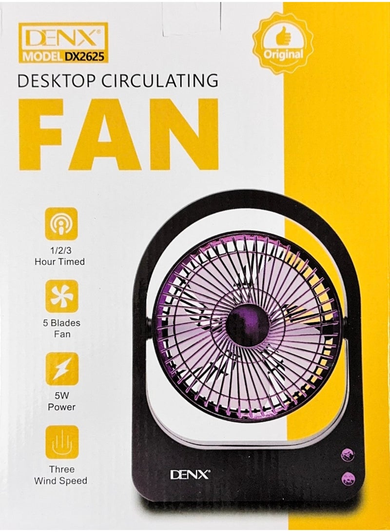 Denx DX2625 Desktop Circulating Fan 5W | 3 Speed Portable Table Fan with 1/2/3 Hour Timer | 5 Blade Mini Fan for Home & Office | 1 Year Warranty - Image 2