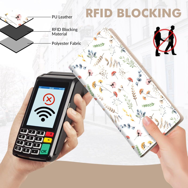 Anikathy Womens Wallet, Rfid Wallets for Women,Slim Thin Credit Card Holder Organizer Purse,PU Leather Cute Long Bifold Clutch Cash Wallet with Zipper Coin Pocket,Ladies Gift,White Floral Print X - Image 3
