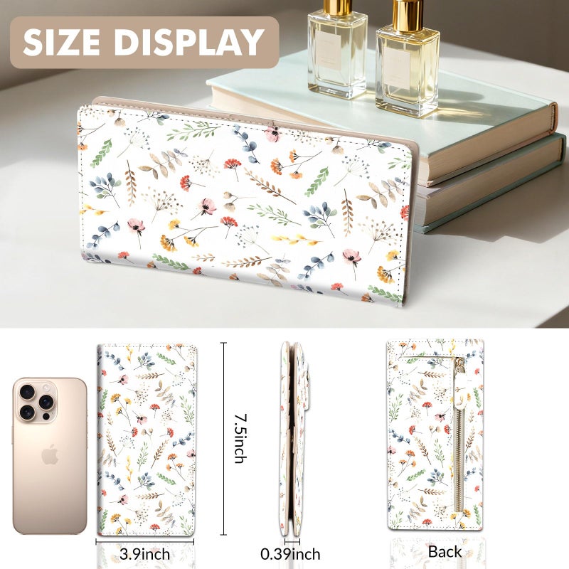 Anikathy Womens Wallet, Rfid Wallets for Women,Slim Thin Credit Card Holder Organizer Purse,PU Leather Cute Long Bifold Clutch Cash Wallet with Zipper Coin Pocket,Ladies Gift,White Floral Print X - Image 4