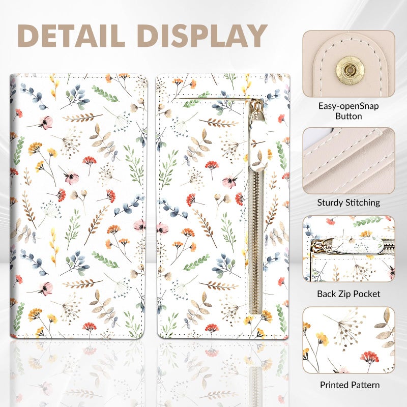 Anikathy Womens Wallet, Rfid Wallets for Women,Slim Thin Credit Card Holder Organizer Purse,PU Leather Cute Long Bifold Clutch Cash Wallet with Zipper Coin Pocket,Ladies Gift,White Floral Print X - Image 5