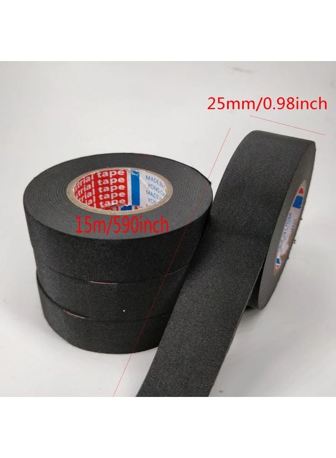 25mm x 590.55 Inch Black Heat Resistant Adhesive Cloth Fabric Tape for Automotive Cable Harness Wiring Loom Electrical - Image 1