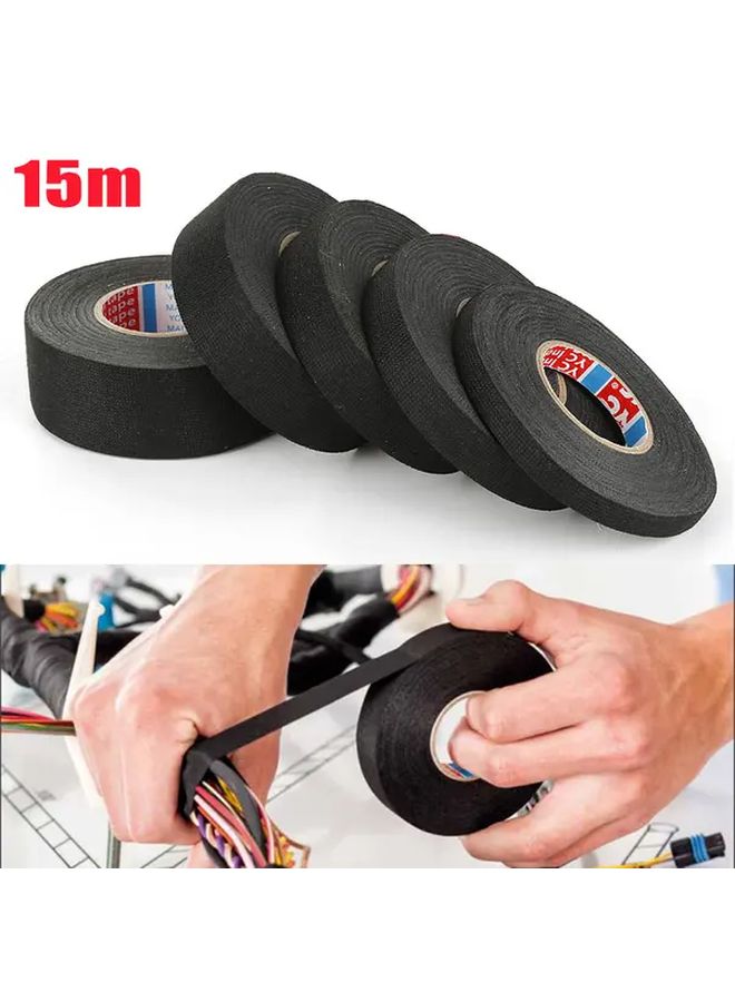 25mm x 590.55 Inch Black Heat Resistant Adhesive Cloth Fabric Tape for Automotive Cable Harness Wiring Loom Electrical - Image 2