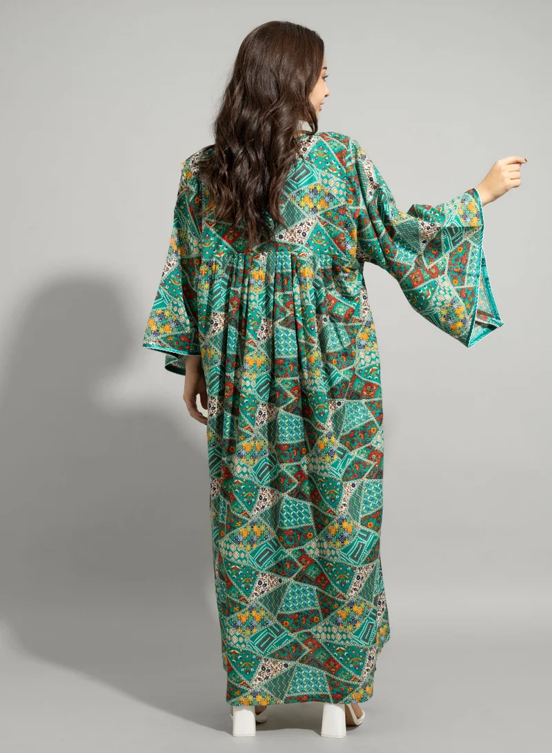 اكسا جلابية اشكال تجريدية واسعة IN011 اخضر