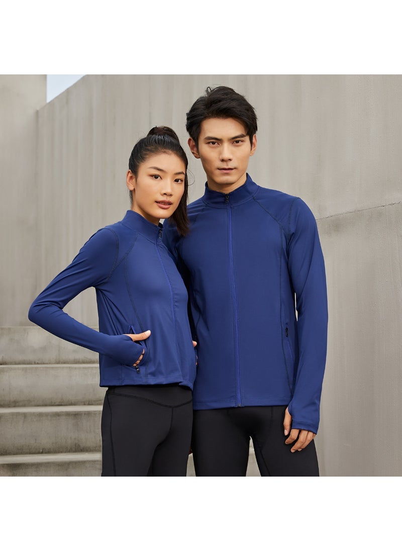 Generic Thin sports jacket mens and womens sweat-wicking breathable casual fitness knitted long-sleeved zipper running cardigan stand collar windbreaker Sapphire Blue 