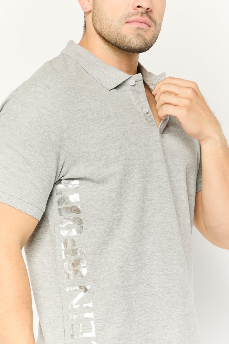 PHILIPP PLEIN Plein Sport Men Sportswear Fit Brand Logo Short Sleeves Outdoor Polo Shirt, Grey - Image 3