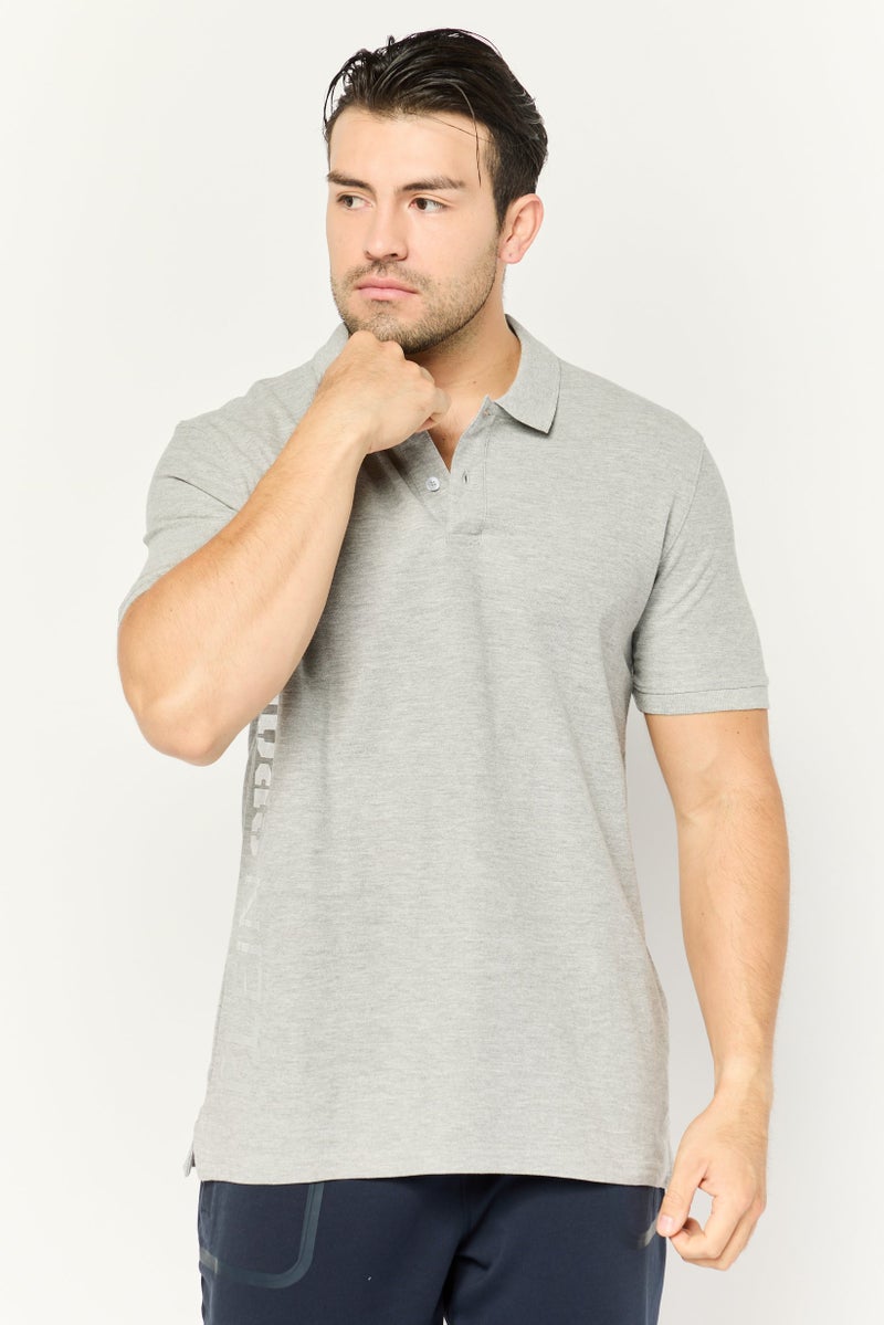 PHILIPP PLEIN Plein Sport Men Sportswear Fit Brand Logo Short Sleeves Outdoor Polo Shirt, Grey - Image 1