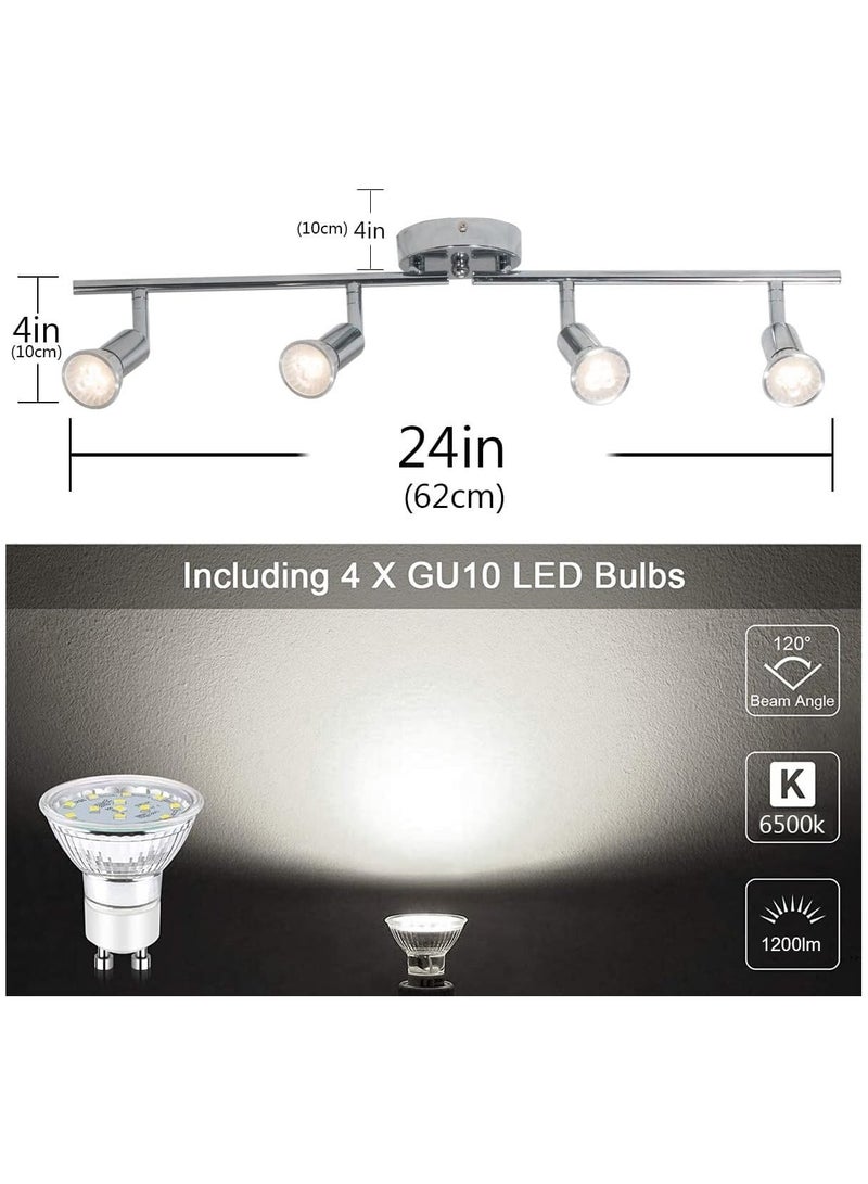 الجا الحاجة LED Track Lighting Kit, Directional Ceiling Spotlight, 4-Light Modern Track Light Fixtures with Chrome Flexibly Rotatable Light Heads for Kitchen Bedroom Living Room, Included 4 x GU10 Bulb - Image 3
