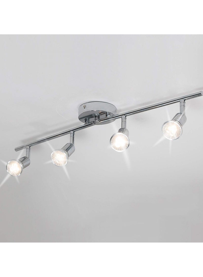 الجا الحاجة LED Track Lighting Kit, Directional Ceiling Spotlight, 4-Light Modern Track Light Fixtures with Chrome Flexibly Rotatable Light Heads for Kitchen Bedroom Living Room, Included 4 x GU10 Bulb - Image 1