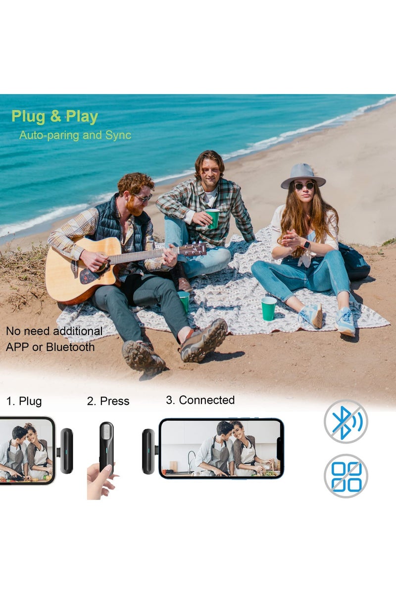 Wireless Lavalier Microphone, Recording Microphone for iPhone/iPad， Plug & Play Lapel Clip-on Mini Mic for Live Stream, YouTube, TikTok, Facebook,Noise Reduction Auto-Sync - Image 2
