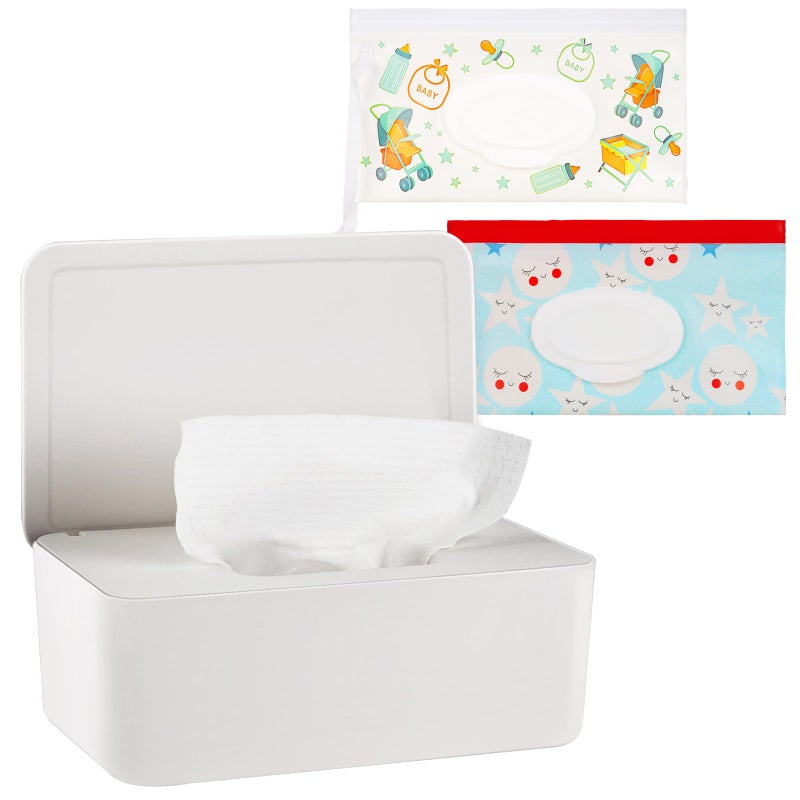 Whiidoom Diaper Wipes Dispenser Wipes Holder, Wipes Tissue Case Keeps Wipes Fresh Tissue Wipes Container with Lid (White) - Image 1