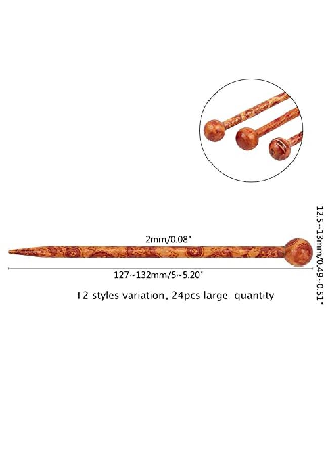 PH PandaHall 24Pcs Vintage Wood Hair Pin 12 Styles Retro Hair Sticks 5" Printed Wood Hairpin Chopsticks Long Hair Fork For Hair Bun Holders Bun Cover Thick Curly Hair Quick Easy Hair Styling - Image 4