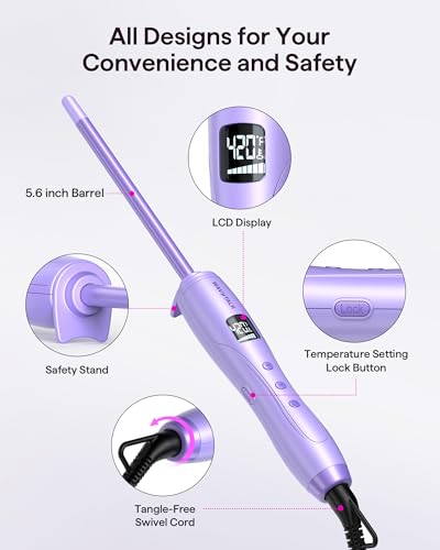 Wavytalk 3/8 Inch Small Curling Iron, Curling Wand for Short & Long Hair, Ceramic Small Barrel Curling Iron with Adjustable Temperature, Include Heat Resistant Glove (Purple) - Image 5