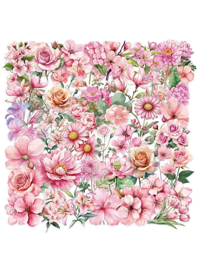 ORAINBOW Transparent Pink Flower Stickers for Scrapbooking PET Nature Plant Stickers Floral Stickers Vintage Craft Sticker Colorful Small Flower Sticker for Journaling Scrapbooking Clear Flower Decals - Image 1
