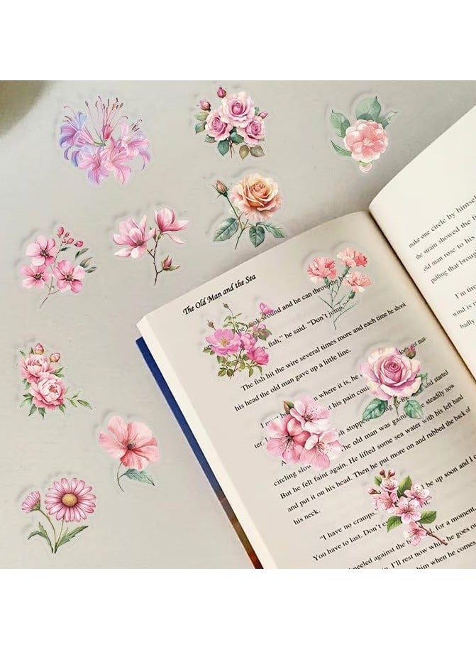 ORAINBOW Transparent Pink Flower Stickers for Scrapbooking PET Nature Plant Stickers Floral Stickers Vintage Craft Sticker Colorful Small Flower Sticker for Journaling Scrapbooking Clear Flower Decals - Image 5