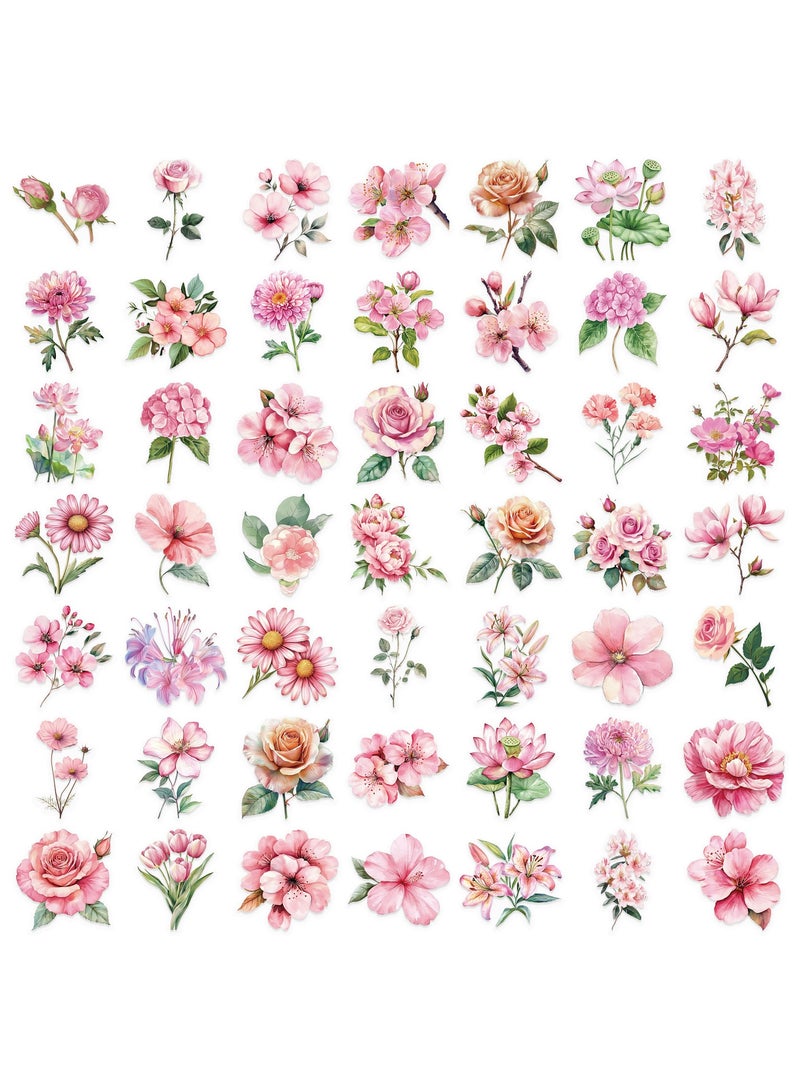 ORAINBOW Transparent Pink Flower Stickers for Scrapbooking PET Nature Plant Stickers Floral Stickers Vintage Craft Sticker Colorful Small Flower Sticker for Journaling Scrapbooking Clear Flower Decals - Image 2