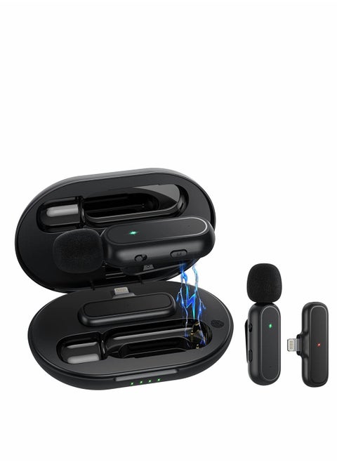 Wireless Lavalier Microphone for iPhone/iPad with Charging Case, Plug & Play Clip-on Mic for Vlogging, YouTube, Interviews, 3 Denoise Modes, 65ft Range - Perfect for Creators