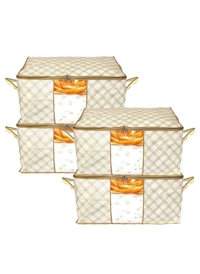 Kuber Industries Kuber Industries (Pack of 4) Underbed Storage Bag | Check Print | Large Blanket Organizer | Clothing Storage Bag | Clear Window & Handle Storage Bag | Kambal Storage Bag | Ivory - Image 1
